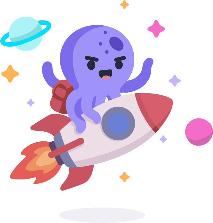Octavia, the WeTransact mascot, riding a rocket